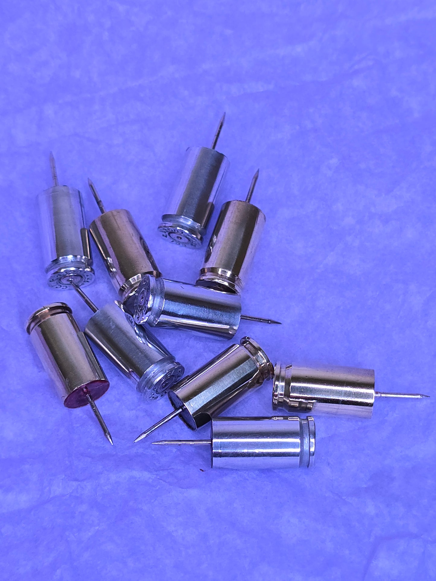 Once Fired 9mm Casings Push Pins - Set of 10 (5 pcs Brass + 5 pcs Aluminum)