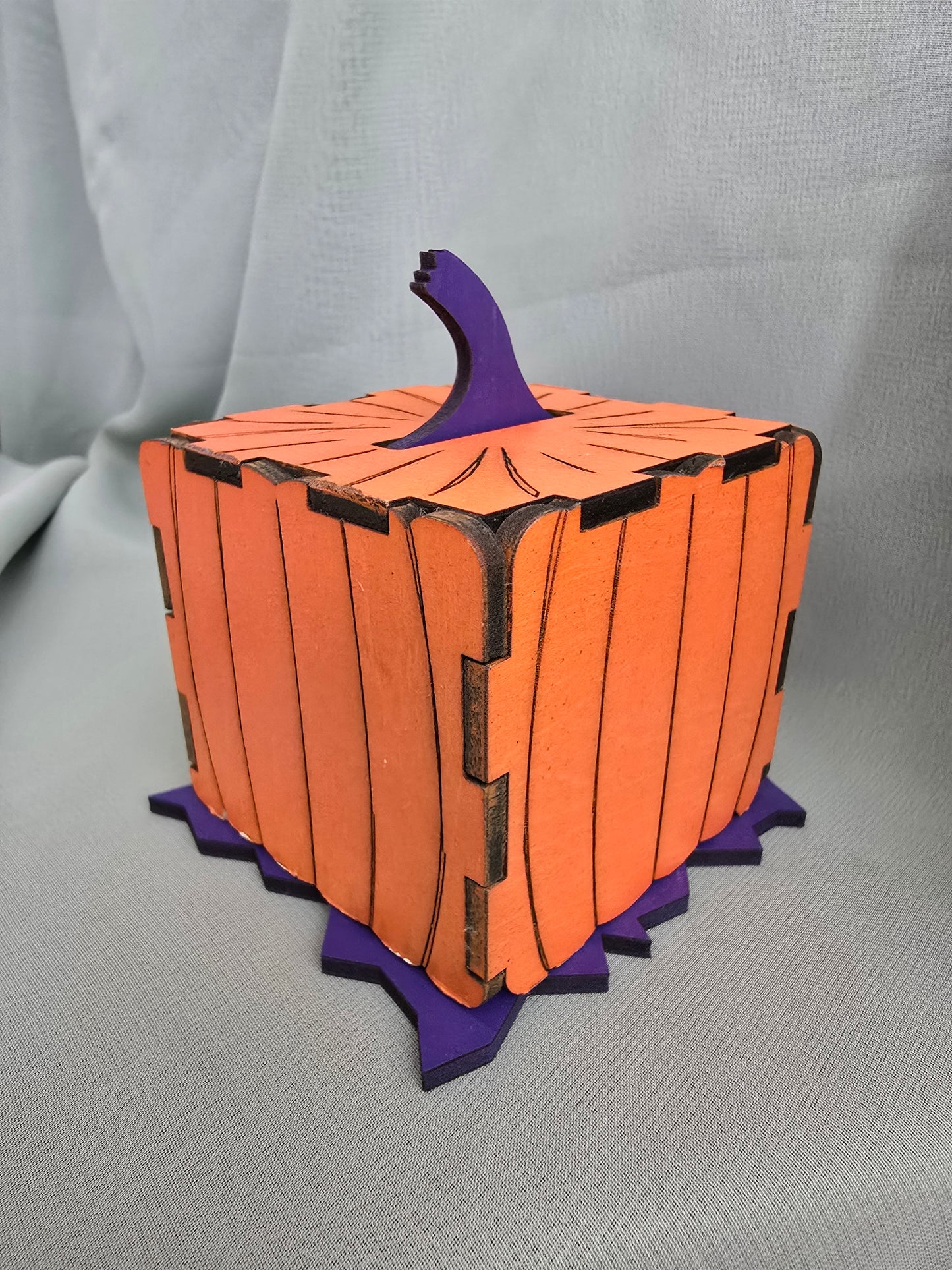 Halloween 3D Jack-O-Lantern Pumpkin, Laser Cut Plywood, Painted, w/ Tea Candle