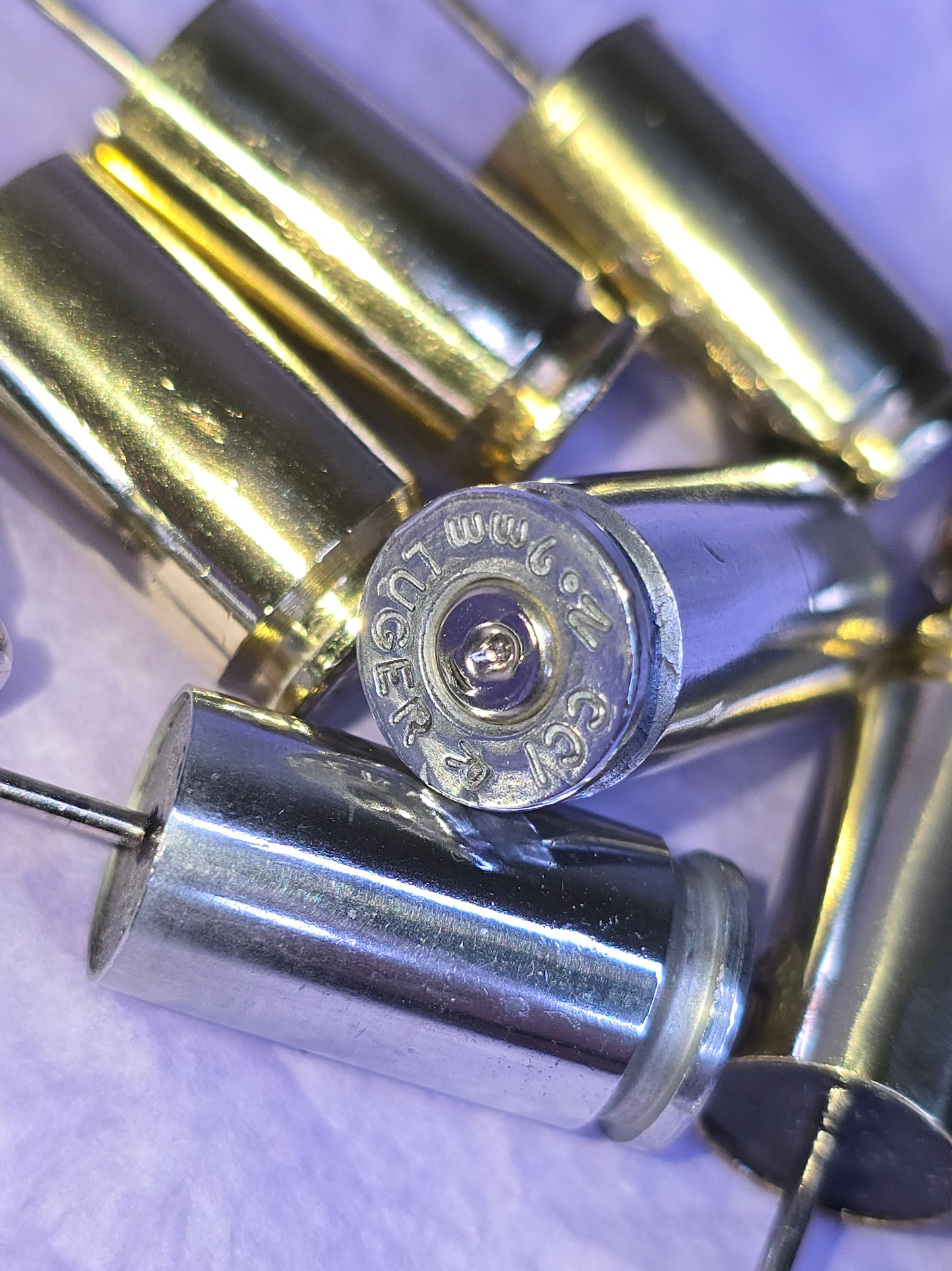 Once Fired 9mm Casings Push Pins - Set of 10 (5 pcs Brass + 5 pcs Aluminum)