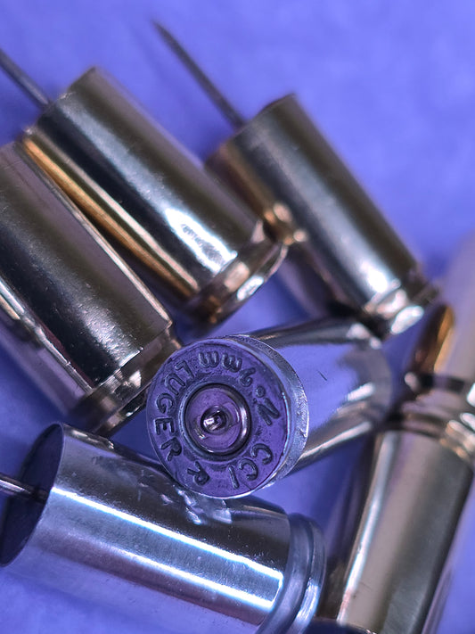 Once Fired 9mm Casings Push Pins - Set of 10 (5 pcs Brass + 5 pcs Aluminum)