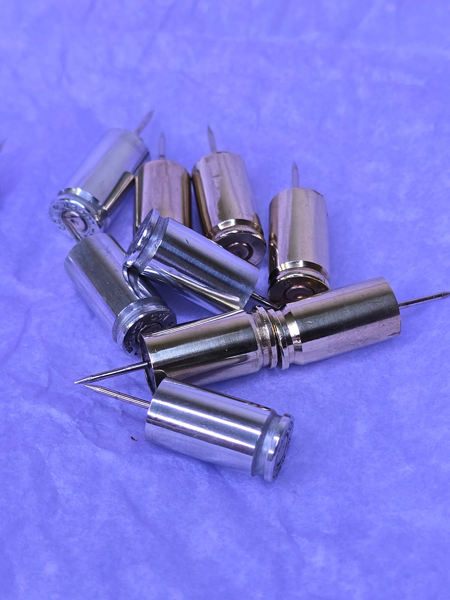 Once Fired 9mm Casings Push Pins - Set of 10 (5 pcs Brass + 5 pcs Aluminum)