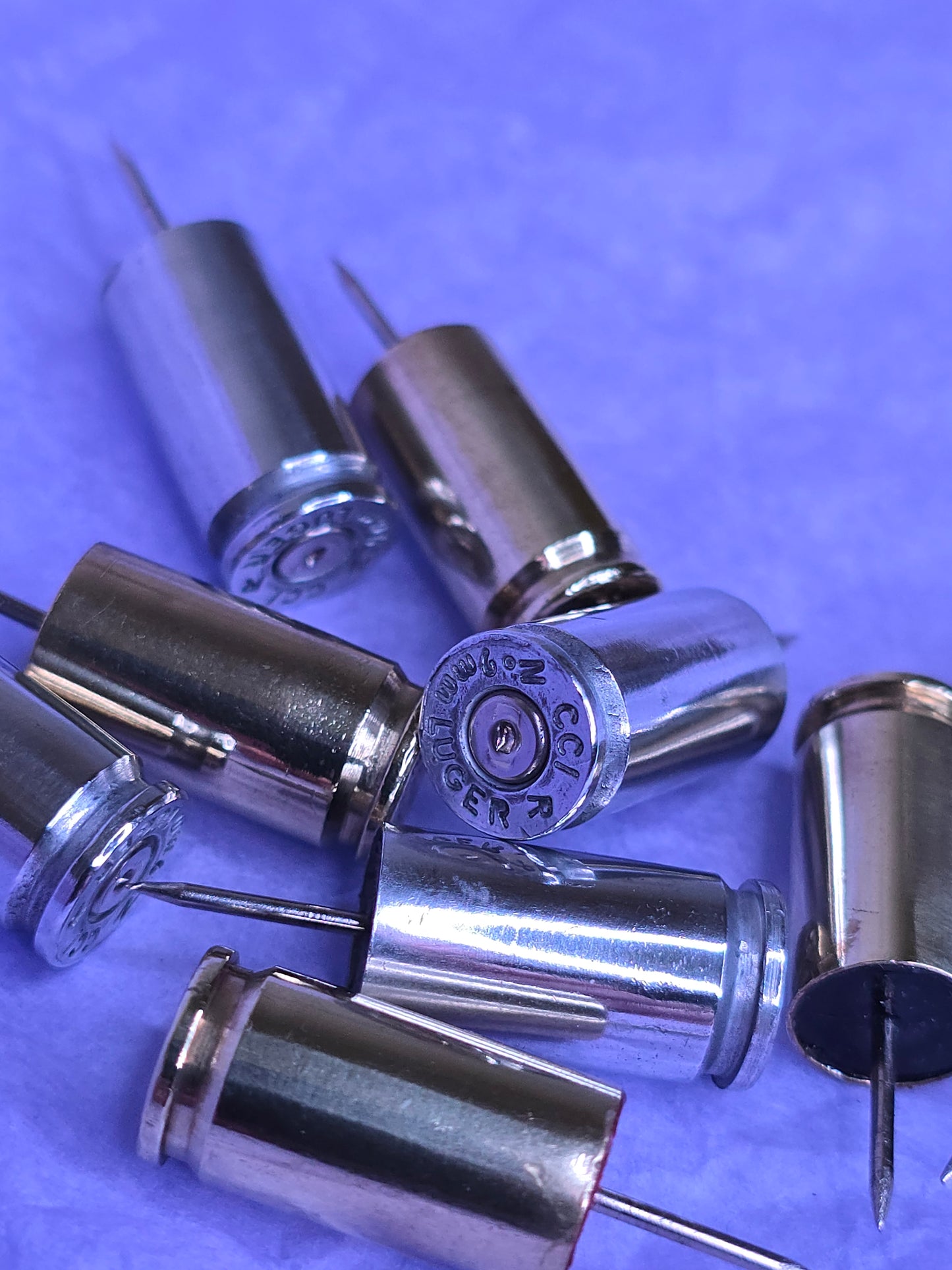 Once Fired 9mm Casings Push Pins - Set of 10 (5 pcs Brass + 5 pcs Aluminum)