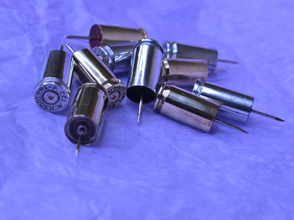 Once Fired 9mm Casings Push Pins - Set of 10 (5 pcs Brass + 5 pcs Aluminum)